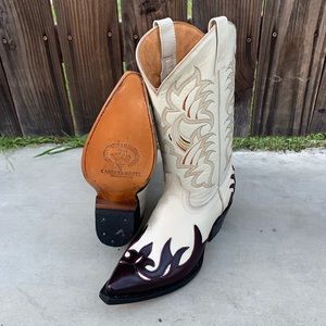 Men’s Genuine Leather cowboy Boots Bone/wine Color